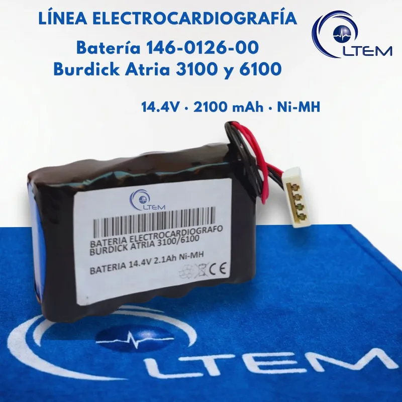 Batería para electrocardiógrafo Burdick Atria sobre el tapete de LTEM, foto real